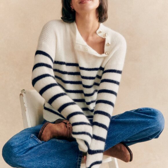 Sezane Rudy Jumper, Cream/Navy, NWT, Size XS - Picture 1 of 8